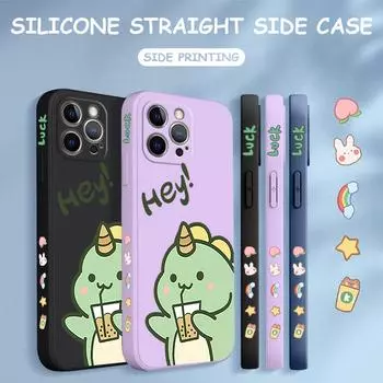 Чехол для телефона с мультяшным красочным узором, квадратный, жидкий, силикон, TPU, полное покрытие камеры, противоударный защитный чехол для Xiaomi Redmi iPhone iPhone 14 Pro Max чёрный