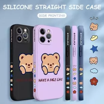 Чехол для телефона с мультяшным красочным узором, квадратный, жидкий, силикон, TPU, полное покрытие камеры, противоударный защитный чехол для Xiaomi Redmi iPhone iPhone 13 Mini темно-зеленого