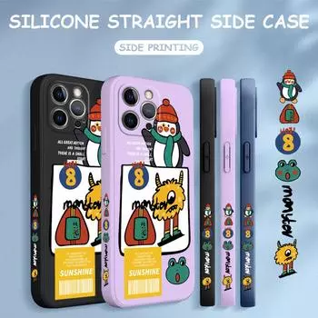 Чехол для телефона с мультяшным красочным узором, квадратный, жидкий, силикон, TPU, полное покрытие камеры, противоударный защитный чехол для Xiaomi Redmi iPhone iPhone 15 Plus белый