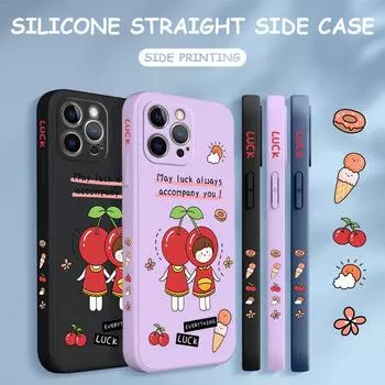 Чехол для телефона с мультяшным красочным узором, квадратный, жидкий, силикон, TPU, полное покрытие камеры, противоударный защитный чехол для Xiaomi Redmi iPhone iPhone 14 Plus темно-зеленого