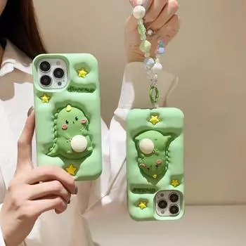 Чехол для телефона с мультяшным расширяющимся крем-прессом и динозавром, совместимый для iPhone 14 13 12 Pro Max 11, зеленый стереоскопический силиконовый защитный чехол iPhone 11 зелёный
