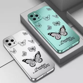 Чехол для телефона с мультяшным рисунком бабочки для iPhone Samsung Galaxy Xiaomi Redmi Full Cameras, мягкий защитный противоударный чехол из ТПУ для смартфона iPhone 12 Mini серебряный
