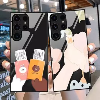 Чехол для телефона с мультяшным рисунком для Samsung Galaxy S22 Plus, ультра милые стеклянные чехлы с уткой для Galaxy S20 Fe S21ultra S23plus S21fe, черный чехол For S20 Plus 5G