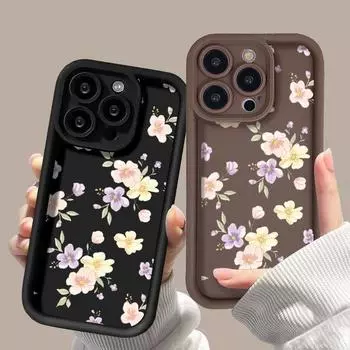 Чехол для телефона с мультяшными цветами для iPhone 15 14 13 12 11 Pro Max X XR XS Max 7 8 Plus SE3, чехлы для телефонов с цветочным узором, силиконовый противоударный бампер, задняя крышка iPhone 15 дубильная кора