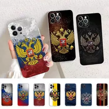 Чехол для телефона с национальным гербом и флагом России для iPhone 14, 13, 12, 11 Pro Max XS X XR SE 2020, 6, 7, 8 Plus, мини-прозрачный чехол 6plus or 6s plus