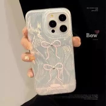 Чехол для телефона с объемным бантом из серебряных бусин 15promax