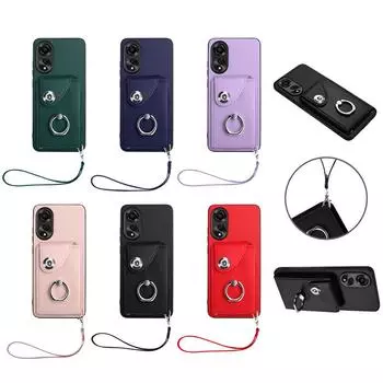 Чехол для телефона с отделениями для держателя карт-кошелька и кольцом-кронштейном для Oppo A3 Pro, Realme GT Neo6 SE, GT Neo6, GT 6T, Reno11 F, Realme 12+, Reno11, A79, A58, A53... Oppo Reno10 Pro чёрный