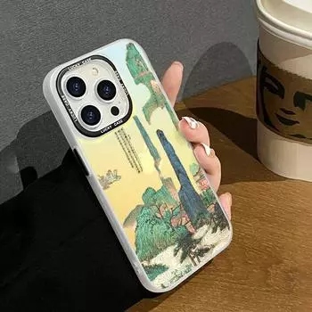 Чехол для телефона с пейзажем для iPhone 12, чехол для iPhone 13, 11, 15, 14 Pro Max XR XS X 7 8 Plus SE 2020, противоударный мягкий чехол с лазерным пейзажем For iPhone SE 2020