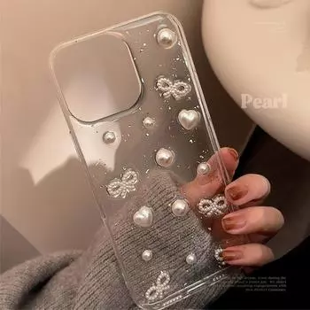 Чехол для телефона с перламутровым бантом для iPhone 16/15/14/13/12/11 15promax