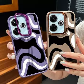 Чехол для телефона с подставкой для объектива камеры для Xiaomi Poco X6 X5 F6 M6 Redmi Note 13 12 11 10 Pro, мягкий противоударный чехол из ТПУ с однотонной полосой Redmi Note 13 4G чёрный