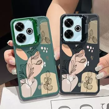 Чехол для телефона с подставкой и цветочным узором для камеры Xiaomi Poco X6 X5 Pro Redmi Note 13 11 10 Pro 12, ударопрочный, мягкий, из термополиуретана, тонкая задняя крышка цвета конфет Redmi Note 13 Pro 5G чёрный