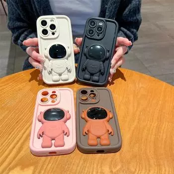 Чехол для телефона с подставкой и рисунком астронавта для iPhone 15 14 13 12 11 Pro Max 7 8 Plus SE 2 3 XR X Xs Max противоударный силиконовый мягкий чехол For iPhone 7/8 белый