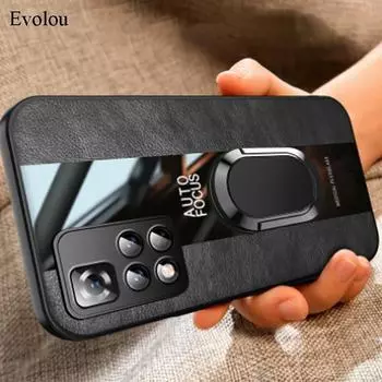 Чехол для телефона с подставкой из плексигласа из искусственной кожи для Xiaomi Redmi Note 11 Pro 11s 10 4G 5G 10 Pro Max 9 Pro 8 K40 K30 K20, чехлы-держатели с магнитным кольцом for redmi 8 чёрный