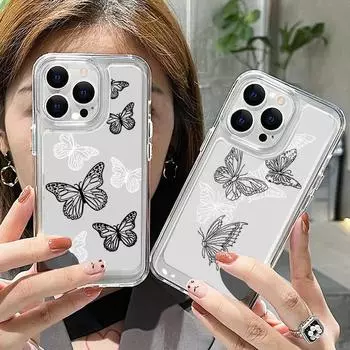 Чехол для телефона с принтом бабочки для iPhone 15 Pro Max 14 Plus 13 12 11 XS XR 8 7, мягкий силиконовый противоударный прозрачный чехол iPhone 15