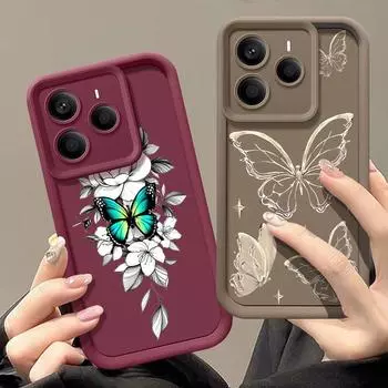 Чехол для телефона с принтом бабочки для Xiaomi 14T 13T Pro Poco X7 F6 X6 Redmi Note 14 13 Pro 12 11 Мягкий силиконовый противоударный матовый бампер TPU Redmi Note 14 5G чёрный/зелёный