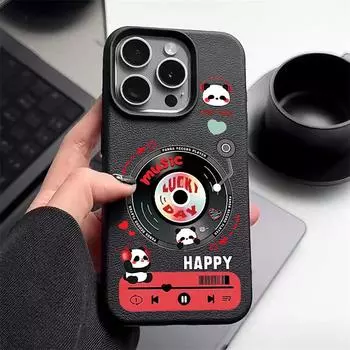 Чехол для телефона с принтом проигрывателя TPU Soft для iPhone 16 Pro 15 Pro Max 14 13 12 11 с матовой кожаной текстурой, ударопрочный, тонкий, задняя крышка iPhone 16 чёрный