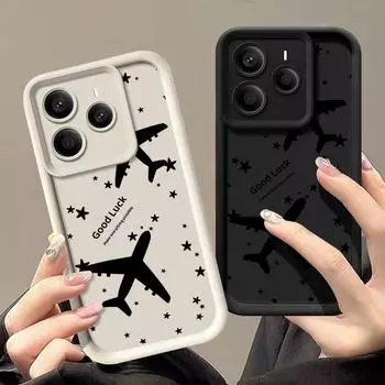 Чехол для телефона с принтом самолета для Xiaomi 14T 13T Pro Poco X7 F6 X6 Pro Redmi Note 14 13 Pro 12 11 матовый TPU противоударный мягкий силиконовый бампер Redmi Note 14 5G чёрный