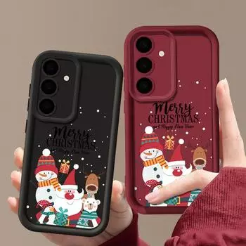 Чехол для телефона с принтом Санта-Клауса и снеговика для Samsung S24 Ultra S23 S22 S21 Plus S20 FE A55 A35 A54 A53 A52 A34 A14, противоударный мягкий чехол для телефона на Рождество Samsung S24 чёрный