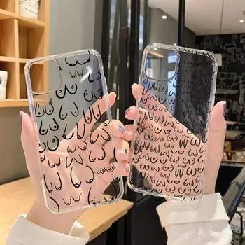 Чехол для телефона с принтом «Сиськи», сексуальный женский чехол для телефона iPhone 11 12 Mini 13 Pro XS Max X 8 7 6s Plus 5 SE XR, прозрачный чехол iPhoneXR