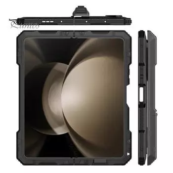 Чехол для телефона с приподнятым краем и скрытым кронштейном, устойчивый к царапинам, прочный защитный чехол на петлях для Galaxy Z Fold 5G чёрный