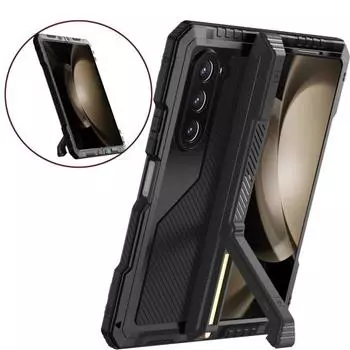 Чехол для телефона с приподнятым кронштейном с краевым дизайном, скрытый устойчивый к царапинам противоударный прочный защитный чехол на петлях чёрный