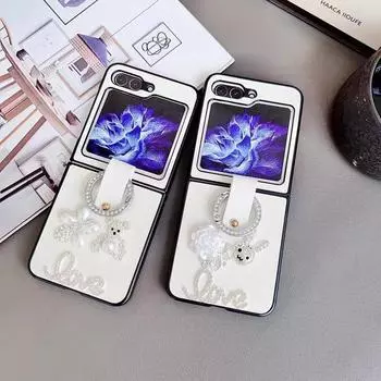 Чехол для телефона с пряжкой в виде кольца «Кролик-медведь» подходит для смартфонов Samsung zflip3/zflip4/zflip5 zflip4