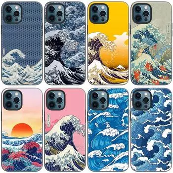 Чехол для телефона с японской волной Art для Apple iPhone 14 13 12 Mini 11 Pro Max 7 8 XR X XS 7 8 Plus SE 2020 2022 черный мягкий чехол iPhone 14
