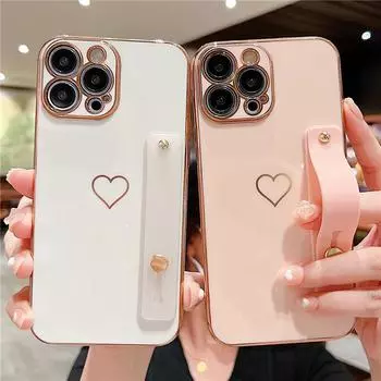 Чехол для телефона с ремешком Love Heart для Iphone 13 11 12 14 Pro Max 13pro 11 14max, противоударный бампер, мягкая гальваническая задняя крышка For iPhone 11Pro