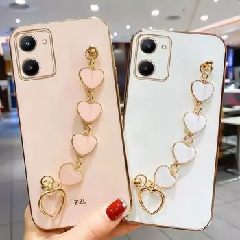 Чехол для телефона с ремешком на запястье для Realme C55 C35 C33 C31 C30 C30S C21Y C25Y C21 C20 C15 V30 V25 V20 V15 V13, мягкая задняя крышка For Realme V25 фиолетовый