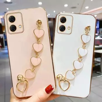 Чехол для телефона с ремешком на запястье для Moto G84 G54 G73 G53 G23 G13 G72 G42 G52 G22 G60S G60 G50 G30 G20 G10 G9 Play Plus, мягкий чехол For Moto G54 розовый