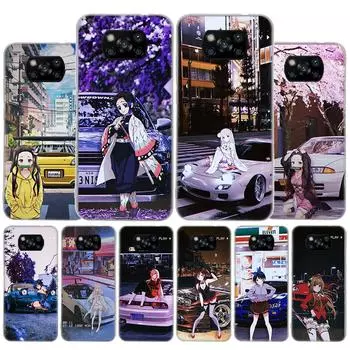 Чехол для телефона с рисунком аниме Girl JDM Sports Car Drift для Xiaomi Poco X3 GT X4 NFC M4 Pro M3 M2 F3 F2 F1 Mi Note 10 A3 A2 Lite A1 CC9 Xiaomi Poco X3