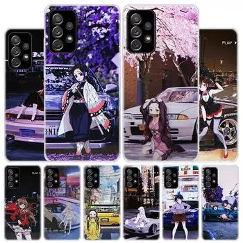 Чехол для телефона с рисунком аниме Girl JDM Sports Car Drift для Samsung Galaxy A53 A52 A73 A72 A12 5G A13 A22 A23 A32 A33 A02S A03S A42 A43 Samsung A52