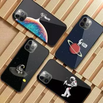 Чехол для телефона с рисунком астронавта и звездного космоса для IPhone 13 12 11 XS X 8 7 6 Plus Mini Pro Max SE 2022, черный стеклянный чехол из поликарбоната и ТПУ iPhone 13