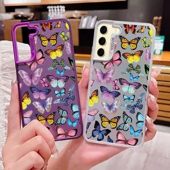 Чехол для телефона с рисунком бабочки, квадратный, для Samsung S24 S22 Ultra S23 S21 S20 Fe A54 A53 A52, ударопрочный, тонкий, противоударный, с лазерным покрытием IMD Samsung S24 серый