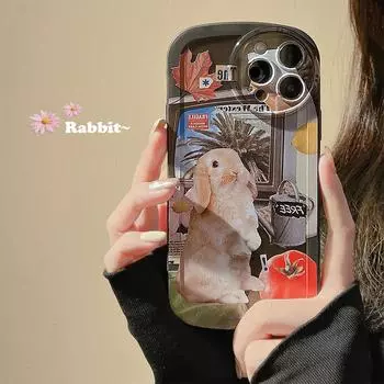 Чехол для телефона с рисунком кролика Ins Label для Iphone 13 12 Promax 11 14 Pro Max 7 8 Plus Se2020 X Xsmax Xr, милый милый чехол Fundas for iphone 14
