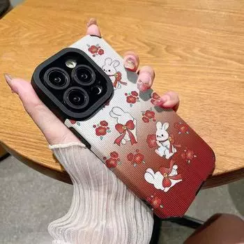 Чехол для телефона с рисунком кролика с цветами для Iphone 11 14 Pro Max 13 Mini 12, защитный силиконовый чехол для камеры для Iphone 8 Plus 7 Xr Xs X iphone 6s 6