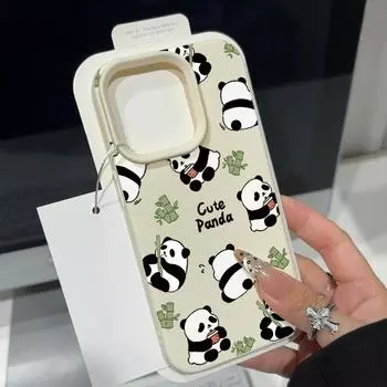 Чехол для телефона с рисунком милых панд из матовой кожи для iPhone 16 Pro Max 15 Pro 14 13 12 11, тонкий, ударопрочный, мягкий чехол-бампер из ТПУ iPhone 16 серый