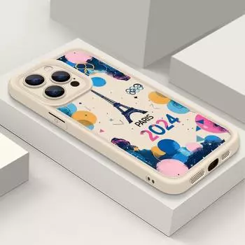 Чехол для телефона с рисунком Олимпийской Эйфелевой башни для iPhone 16 Plus 15 14 13 Pro Max 12 Pro 11 XR XS 8 7, противоударный, мягкий, матовый, силиконовый чехол iPhone 15 чёрный