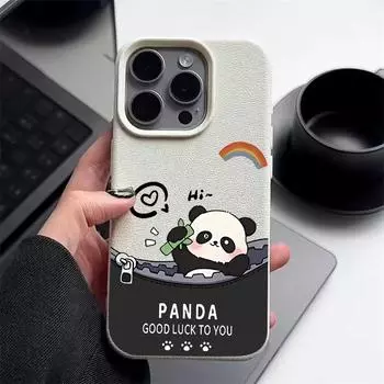 Чехол для телефона с рисунком панды из матовой кожи для iPhone 16 Pro Max 15 Pro 14 13 12 11, тонкий, ударопрочный, мягкий, из ТПУ, чехол-бампер iPhone 16 чёрный