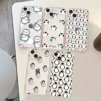 Чехол для телефона с рисунком пингвина кавайи для iPhone 15 13 14 Pro Max XS XR 12 11 Pro 13 Mini 6 7 8 Plus, мягкая прозрачная задняя крышка iPhone 15