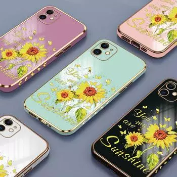 Чехол для телефона с рисунком подсолнуха для OPPO A98 5G A15 Realme C3 VIVO V21E Infinix HUAWEI P30, мягкий чехол с квадратным краем OPPO A98 5G ярко-зеленый