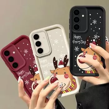 Чехол для телефона с рисунком рождественского лося цвета конфет для Samsung S24 S22 Ultra S23 S21 S20 Fe A55 A54 A53 A35 A15 A16 A05s, противоударный, мягкий, из ТПУ Samsung S24 чёрный