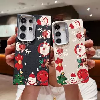 Чехол для телефона с рисунком снеговика и Санты на Рождество для Samsung S24 FE S23 S22 Ultra A55 A16 A54 A35 A34, противоударный, мягкий, из ТПУ, матовая кожа, текстура Samsung S24 чёрный