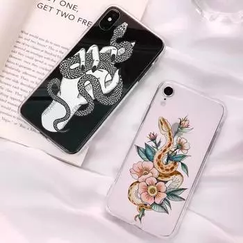 Чехол для телефона с рисунком змеи и цветка змеи для iPhone 11 12 13 mini pro XS MAX 8 7 6 6S Plus X 5S SE 2020 XR, прозрачный чехол iphone 12mini