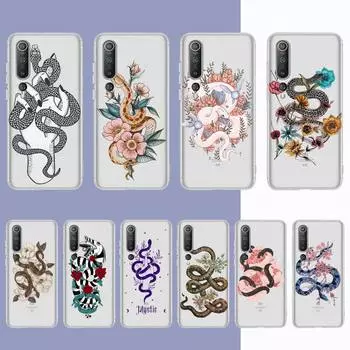 Чехол для телефона с рисунком змеи и цветка змеи для Samsung S20 S10 lite S21 plus для Redmi Note8 9pro для Huawei P20, прозрачный чехол Samsung S20 5G