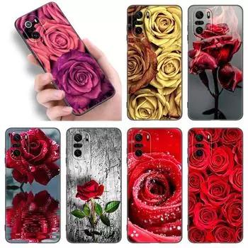 Чехол для телефона с розовым цветком для Xiaomi POCO F2 F3 M2 M3 M4 X3 X4 Pro NFC F4 GT 5G F1 X2 C3 C31 C40 M5S, мягкий черный чехол из ТПУ Xiaomi POCOphone F1