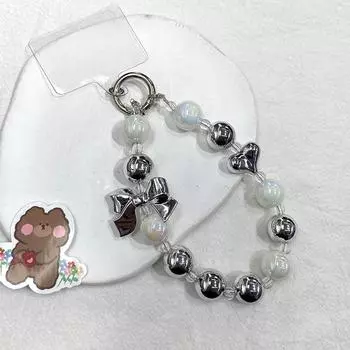 Чехол для телефона с серебряным бантом Y2K, стильный ремешок для телефона с цепочкой из бисера, ремешок для защиты от потери телефона, брелок для наушников