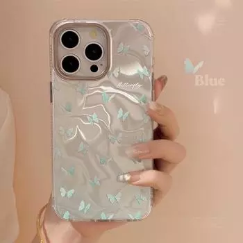 Чехол для телефона с синей бабочкой на весь экран 15promax