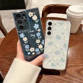 Чехол для телефона с синим тюльпаном для Samsung Galaxy S23 S23ultra S22 S22ultra S21 Plus S20ultra S20 Fe, чехлы с цветами, прозрачный мягкий чехол For Samsung S22