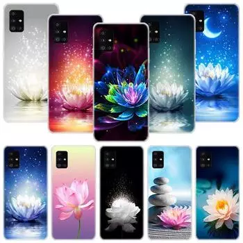 Чехол для телефона с синими и белыми цветами лотоса для Samsung Galaxy A12 A22 A32 A42 A52 A72 A51 A71 5G A41 A31 A21 A02S M12 M21 M31 M30S Samsung A12 5G